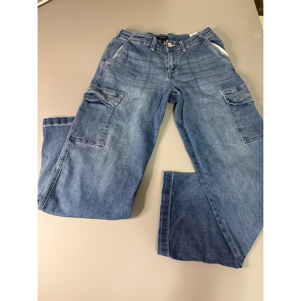 True Religion Womens Cargo Jeans Medium Wash Wide Leg Denim Size 29